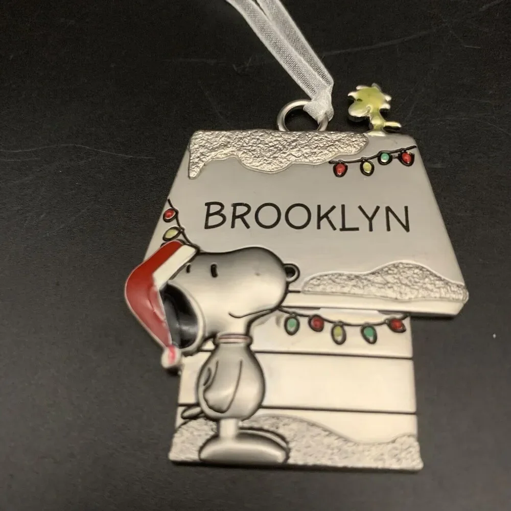 Peanuts Hallmark Snoopy Brooklyn Name Woodstock Doghouse Metal Ornament